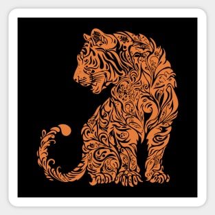 Floral Tiger Illustration – Fierce & Elegant Big Cat Art Sticker